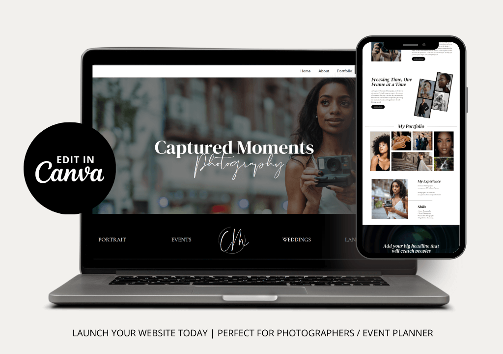 Photographer Canva website + FREE guide